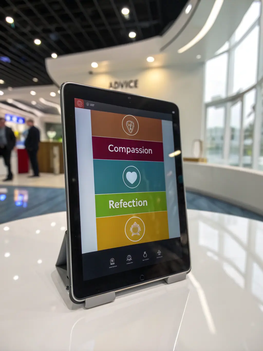 A digital platform interface with features promoting mindfulness, stress reduction, and social connection, displayed on various devices, used to represent Disruptherlabz's Wellness-Driven Digital Platforms service.